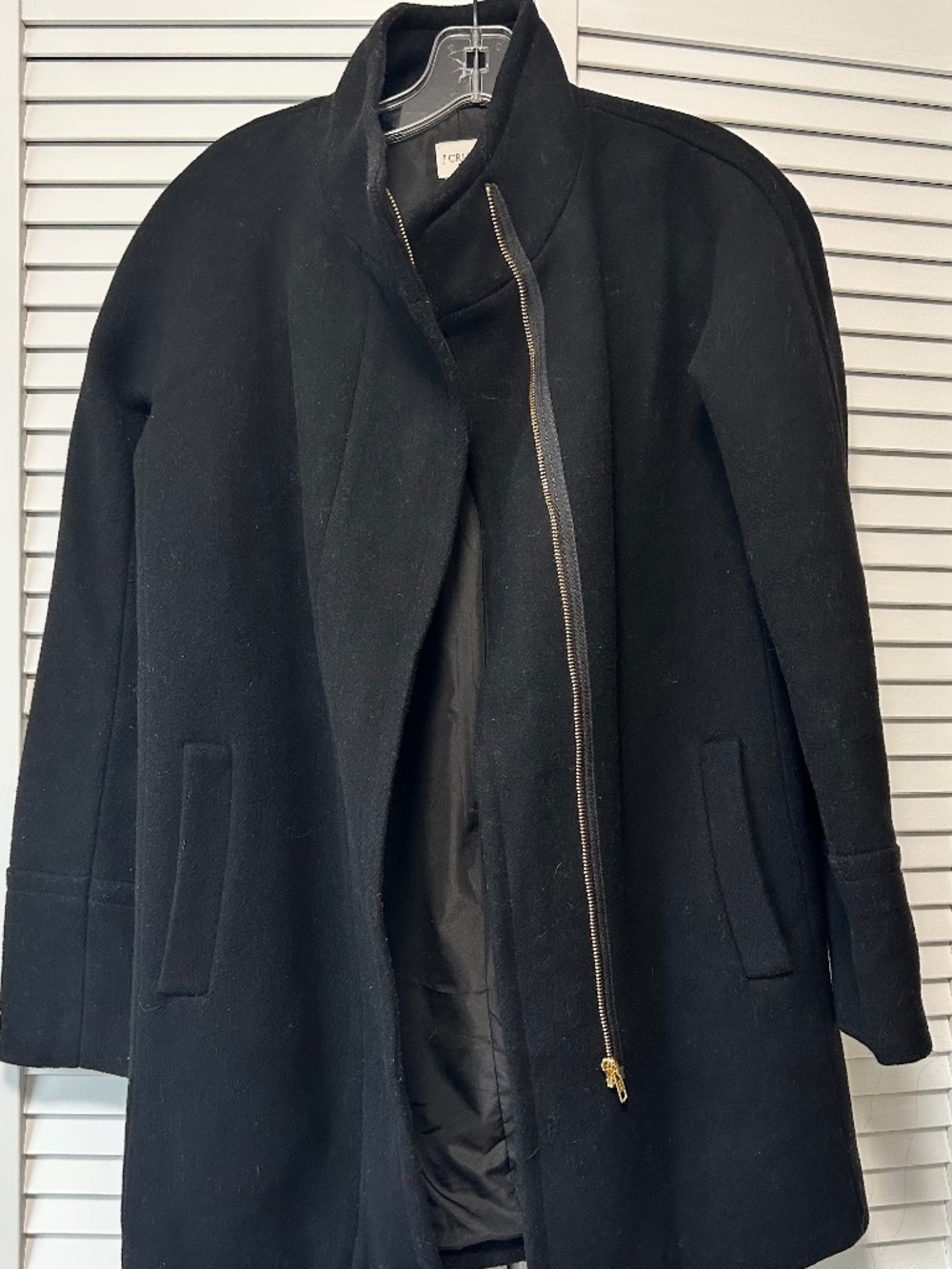 .Crew black wool-blend zip-front coat Size 0